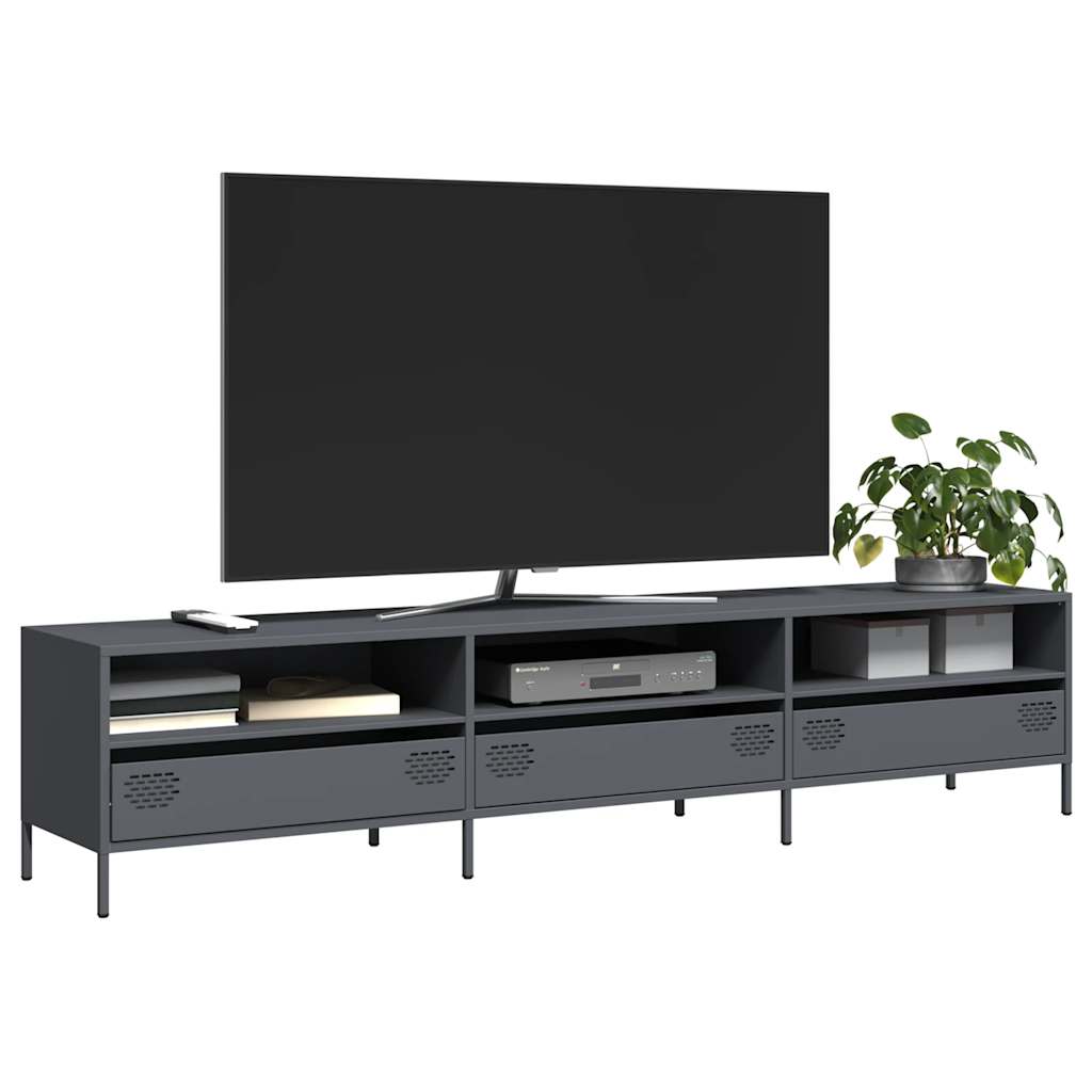 vidaXL Szafka RTV, czarna, 202x39x43,5 cm, stal walcowana na zimno