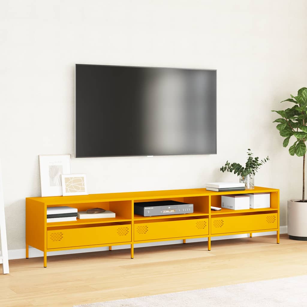 vidaXL Szafka RTV, żółta, 202x39x43,5 cm, stal walcowana na zimno