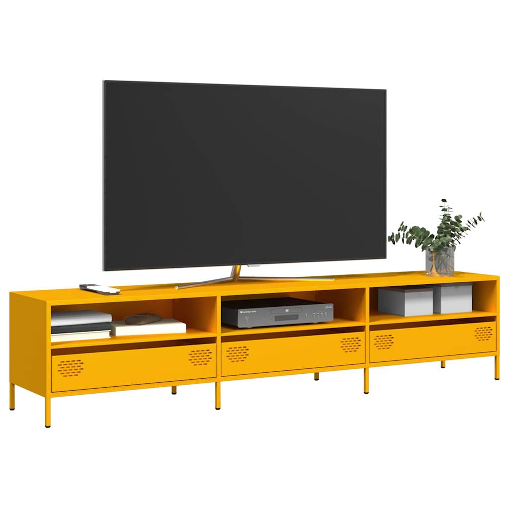 vidaXL Szafka RTV, żółta, 202x39x43,5 cm, stal walcowana na zimno