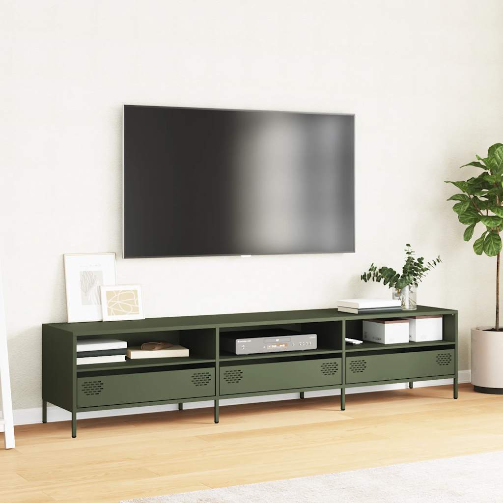 vidaXL Szafka RTV, oliwkowa, 202x39x43,5 cm, stal walcowana na zimno