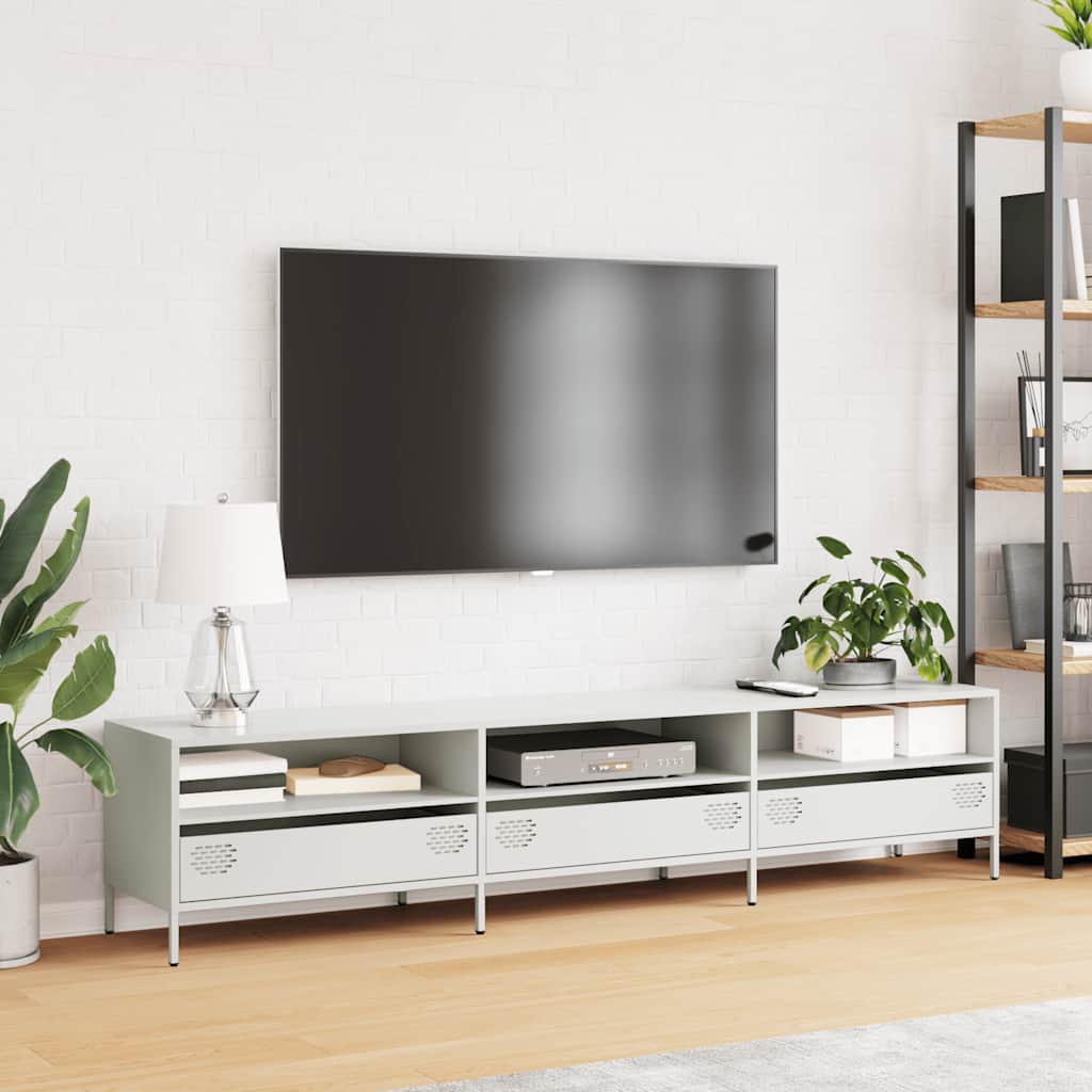 vidaXL Szafka RTV, biała, 202x39x43,5 cm, stal walcowana na zimno