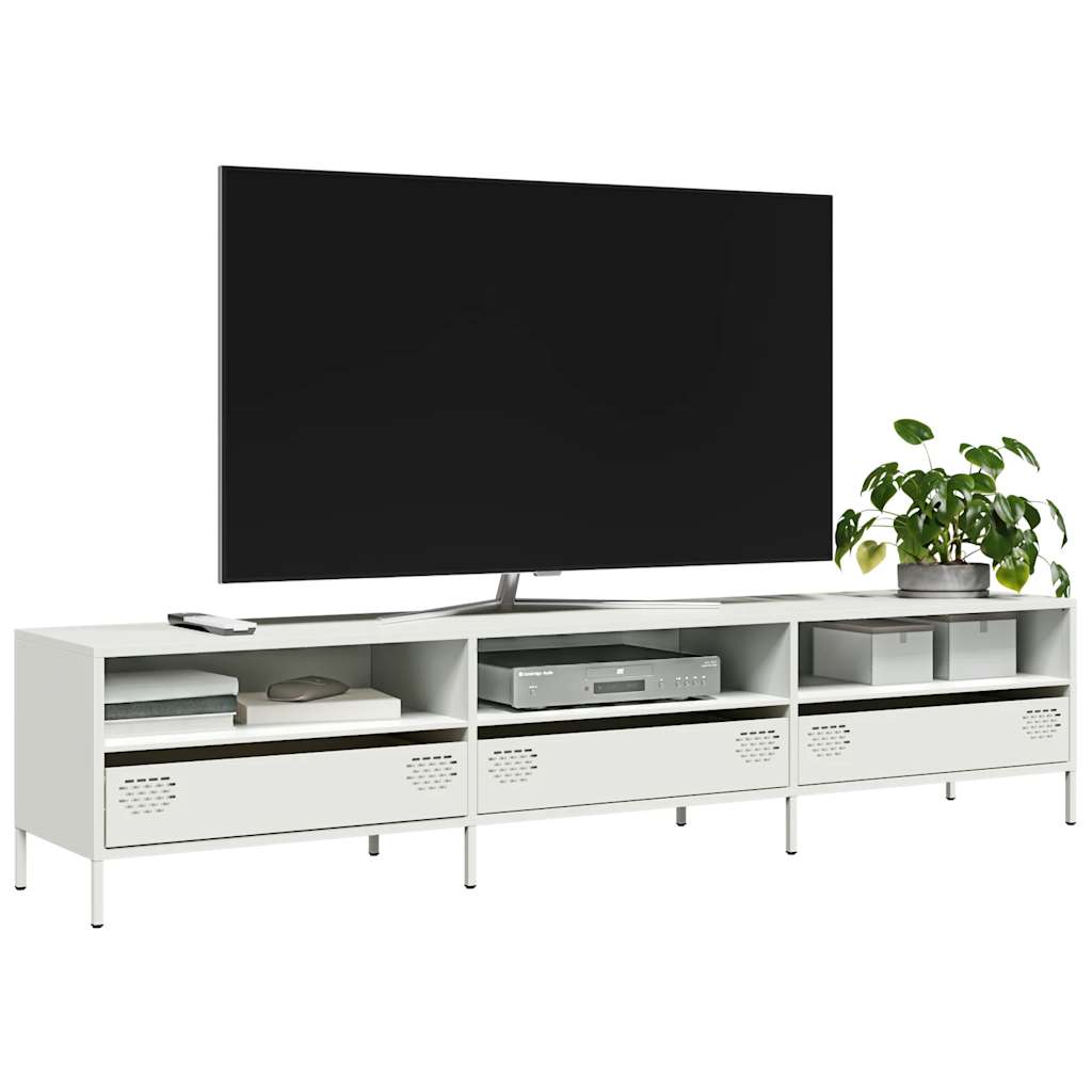 vidaXL Szafka RTV, biała, 202x39x43,5 cm, stal walcowana na zimno