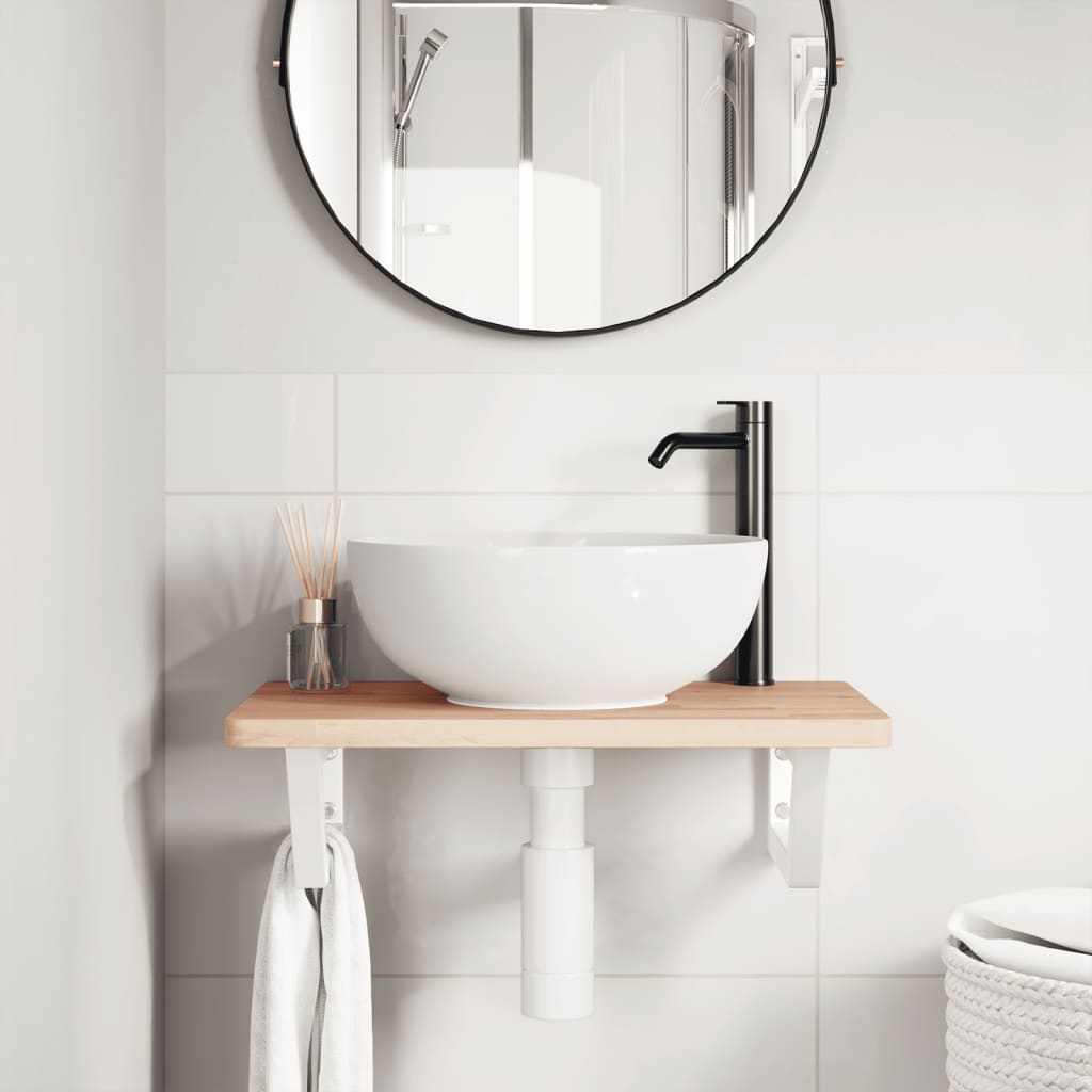 vidaXL Półka ścienna pod umywalkę, stal i lite drewno bukowe