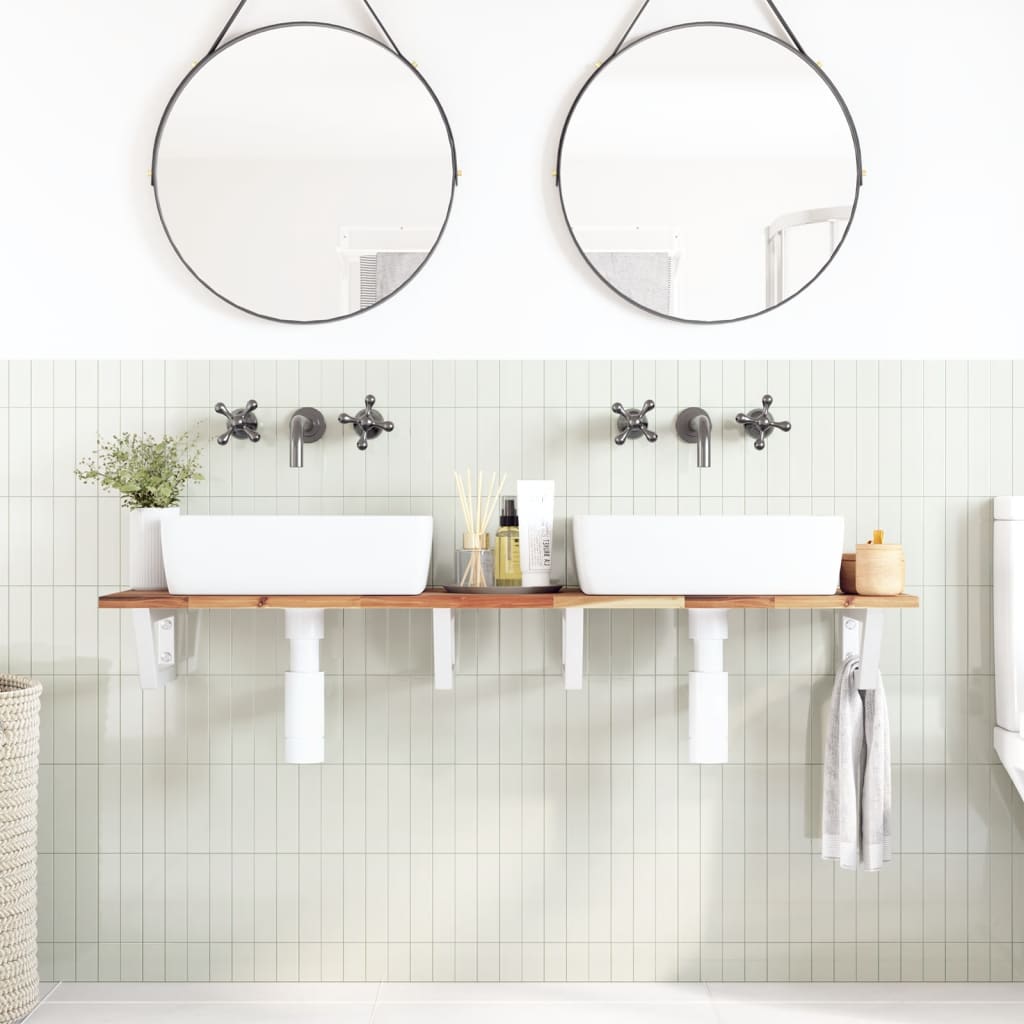 vidaXL Półka ścienna pod umywalkę, stal i lite drewno akacjowe