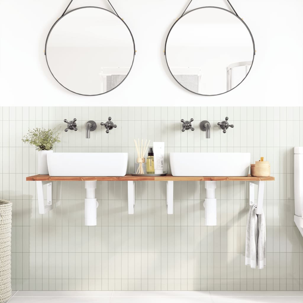 vidaXL Półka ścienna pod umywalkę, stal i lite drewno akacjowe