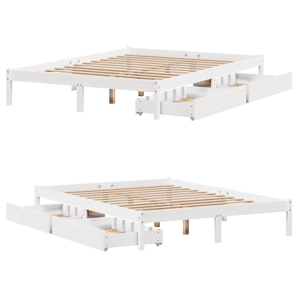 vidaXL Rama łóżka bez materaca, biała, 135x190 cm, lite drewno sosnowe