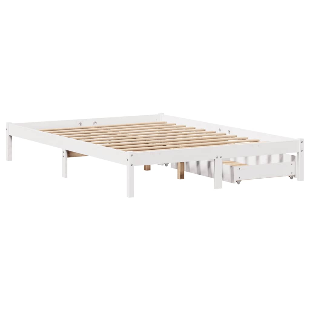 vidaXL Rama łóżka bez materaca, biała, 140x190 cm, lite drewno sosnowe