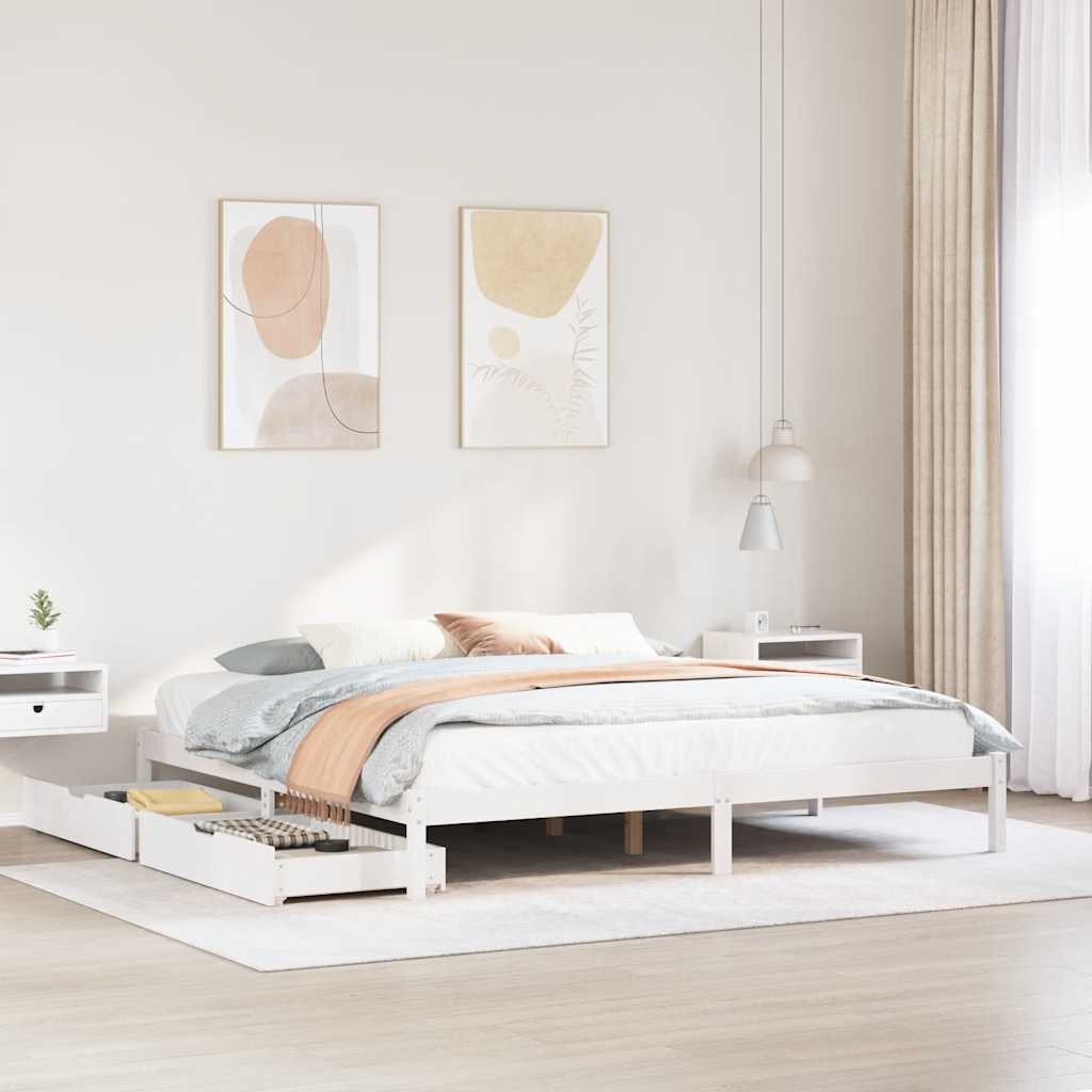 vidaXL Łóżko bez materaca, białe, 200x200 cm, lite drewno sosnowe
