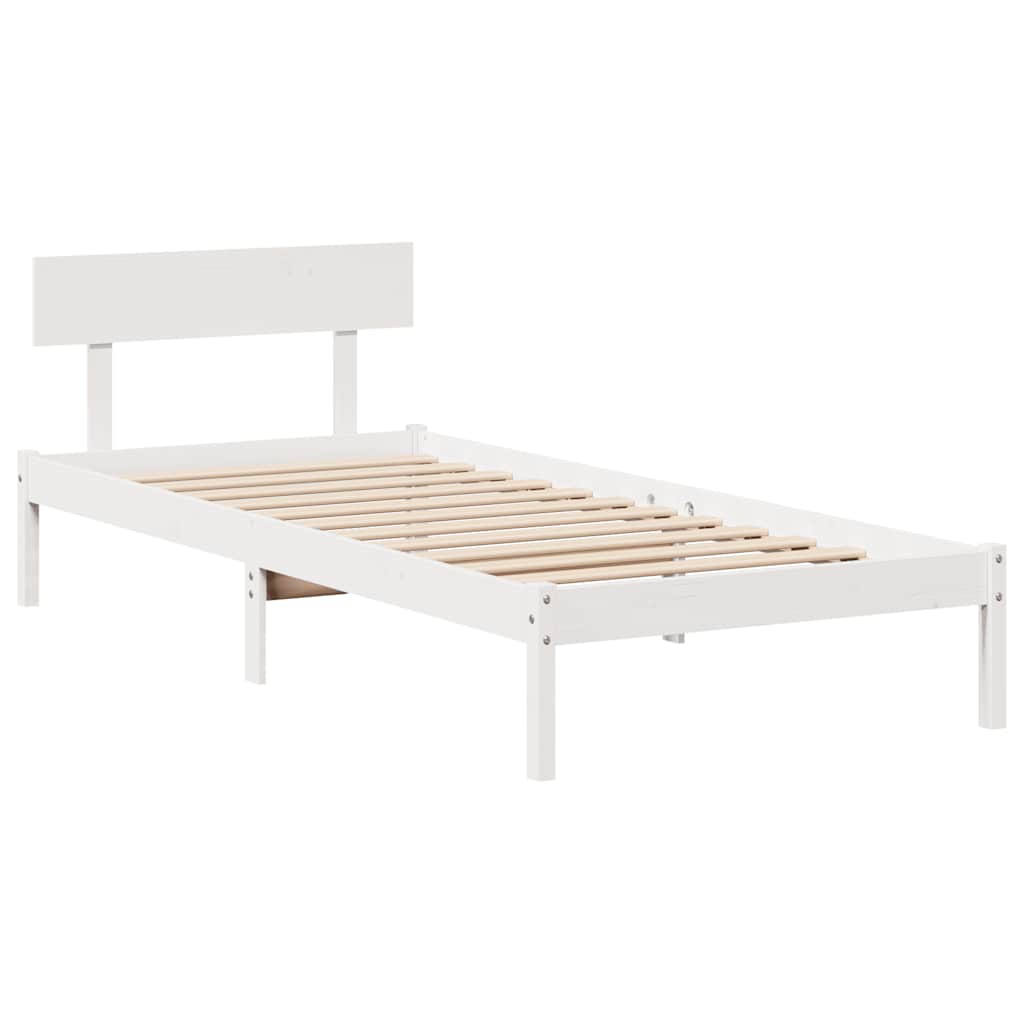 vidaXL Rama łóżka bez materaca, biała, 90x190 cm, lite drewno sosnowe