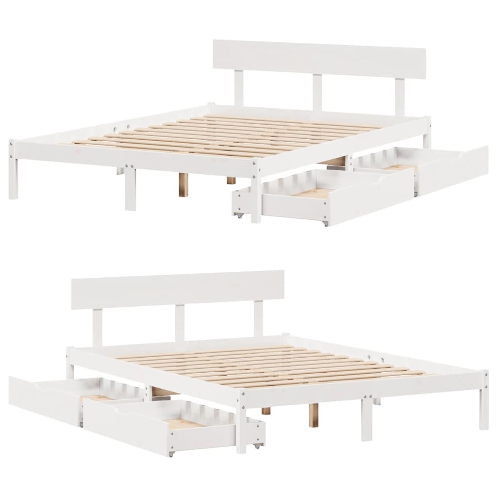 vidaXL Rama łóżka bez materaca, biała, 140x190 cm, lite drewno sosnowe