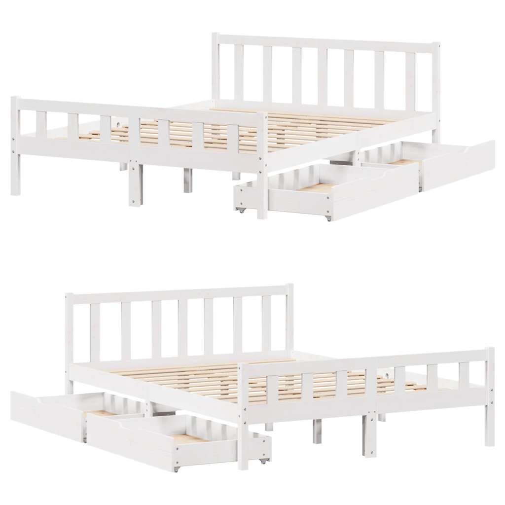 vidaXL Rama łóżka bez materaca, biała, 150x200 cm, lite drewno sosnowe