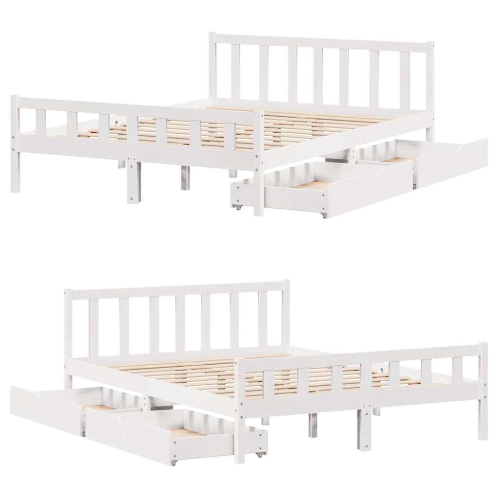 vidaXL Rama łóżka bez materaca, biała, 160x200 cm, lite drewno sosnowe