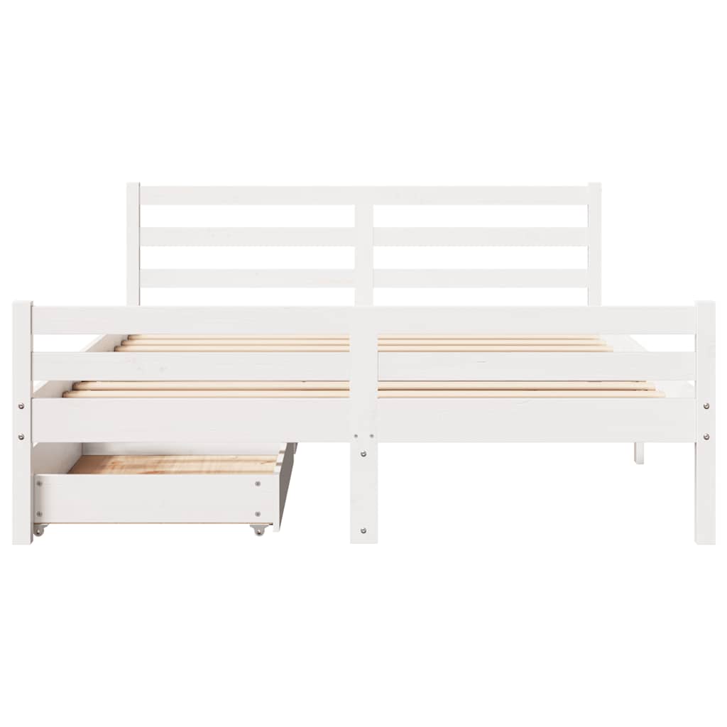 vidaXL Rama łóżka bez materaca, biała, 135x190 cm, lite drewno sosnowe