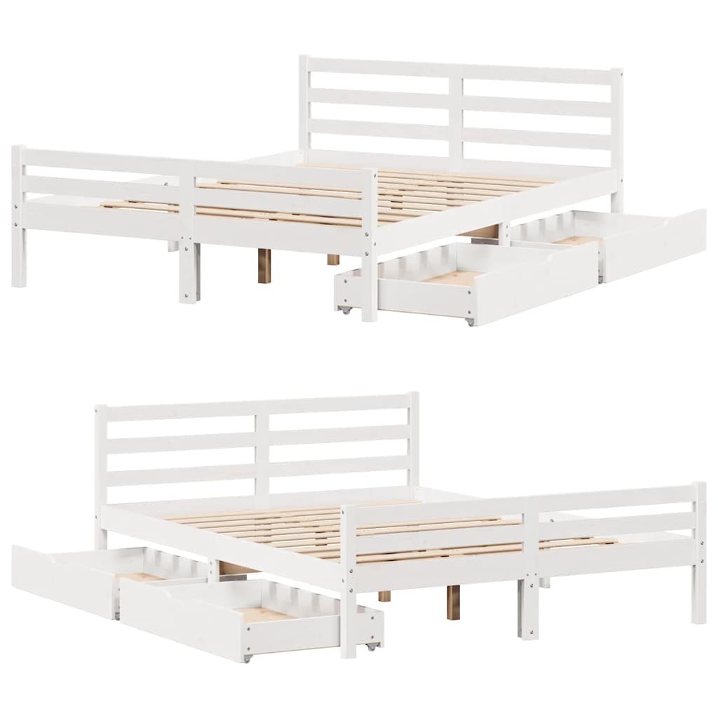 vidaXL Rama łóżka bez materaca, biała, 135x190 cm, lite drewno sosnowe