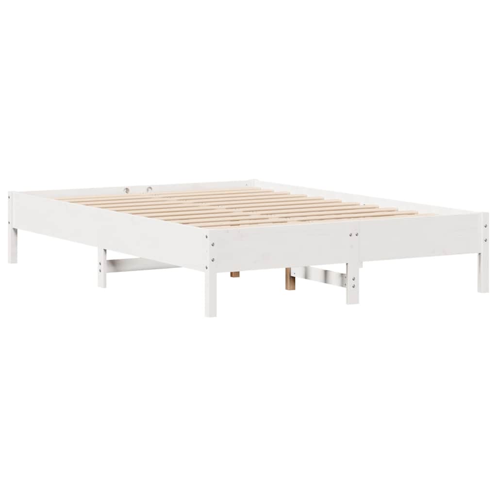 vidaXL Rama łóżka bez materaca, biała, 135x190 cm, lite drewno sosnowe