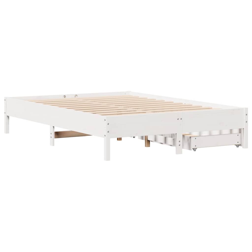 vidaXL Rama łóżka bez materaca, biała, 135x190 cm, lite drewno sosnowe