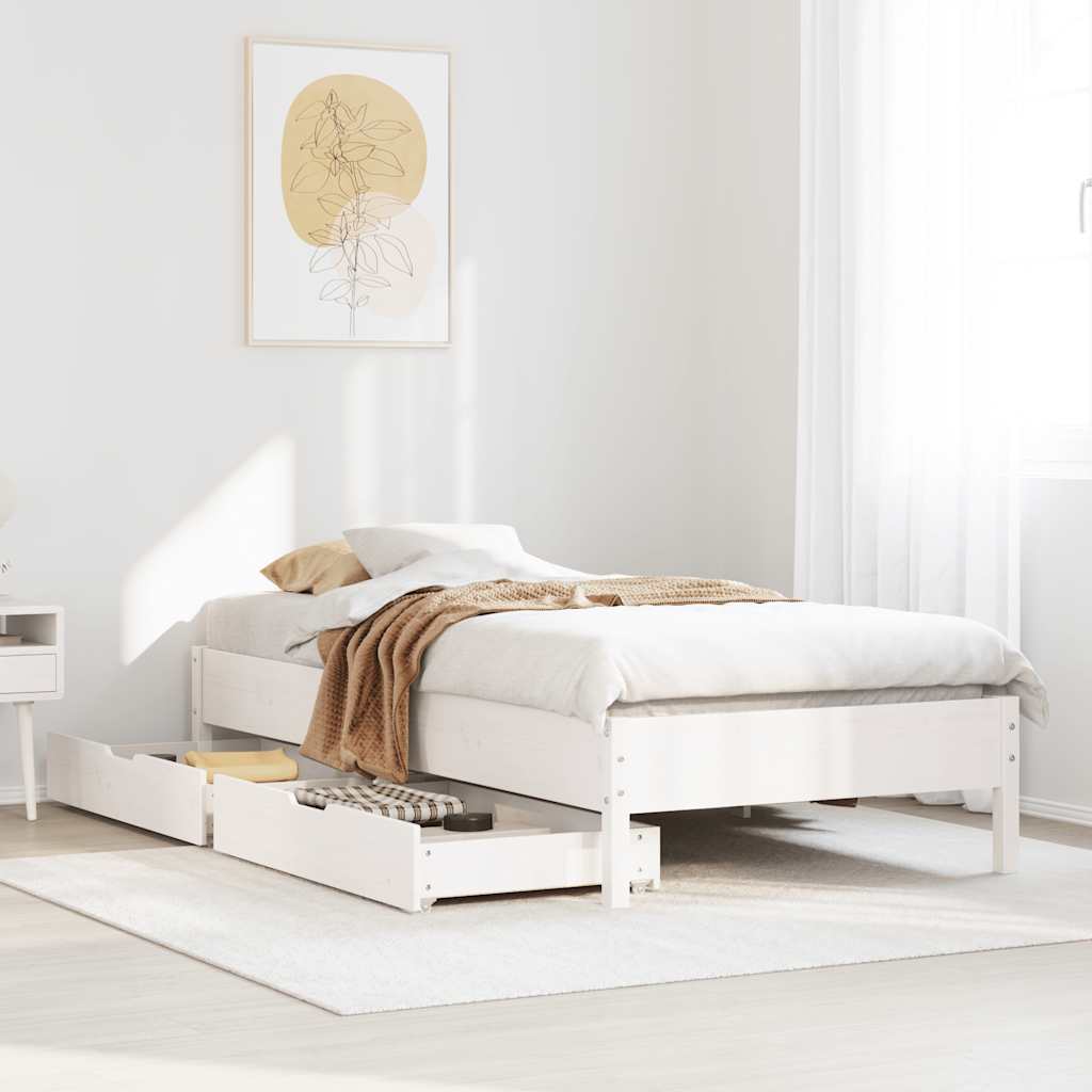 vidaXL Rama łóżka bez materaca, biała, 75x190 cm, lite drewno sosnowe