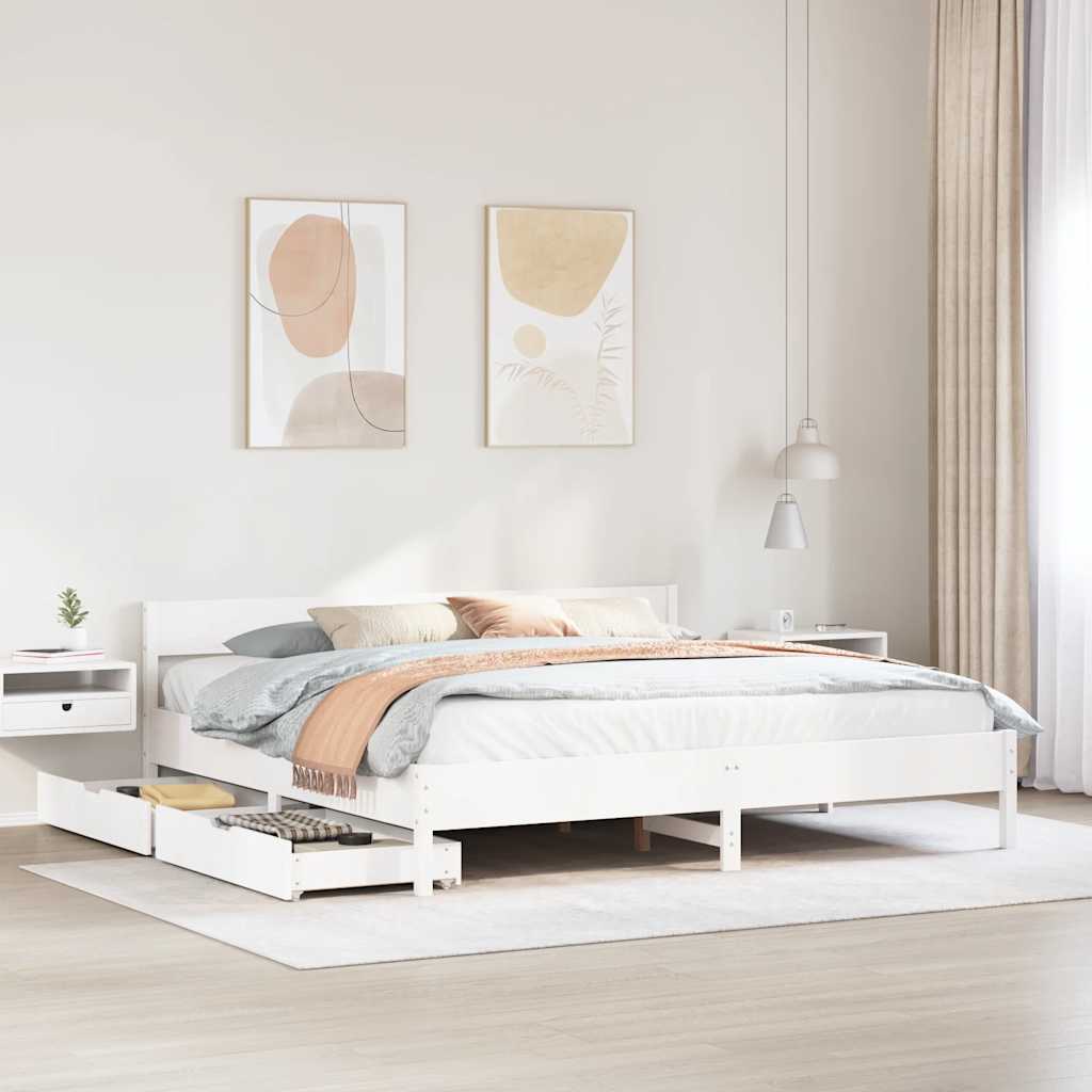 vidaXL Łóżko bez materaca, białe, 200x200 cm, lite drewno sosnowe