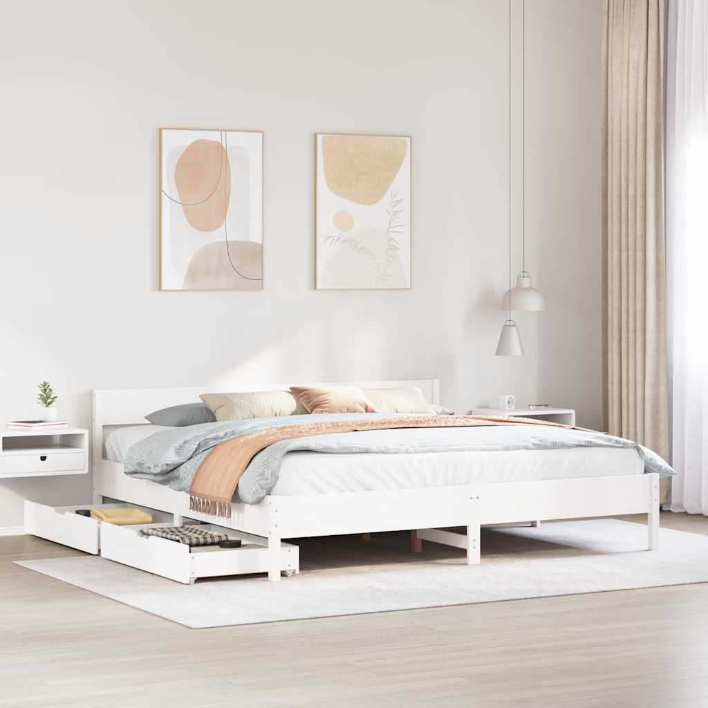 vidaXL Rama łóżka bez materaca, biała, 180x200 cm, lite drewno sosnowe