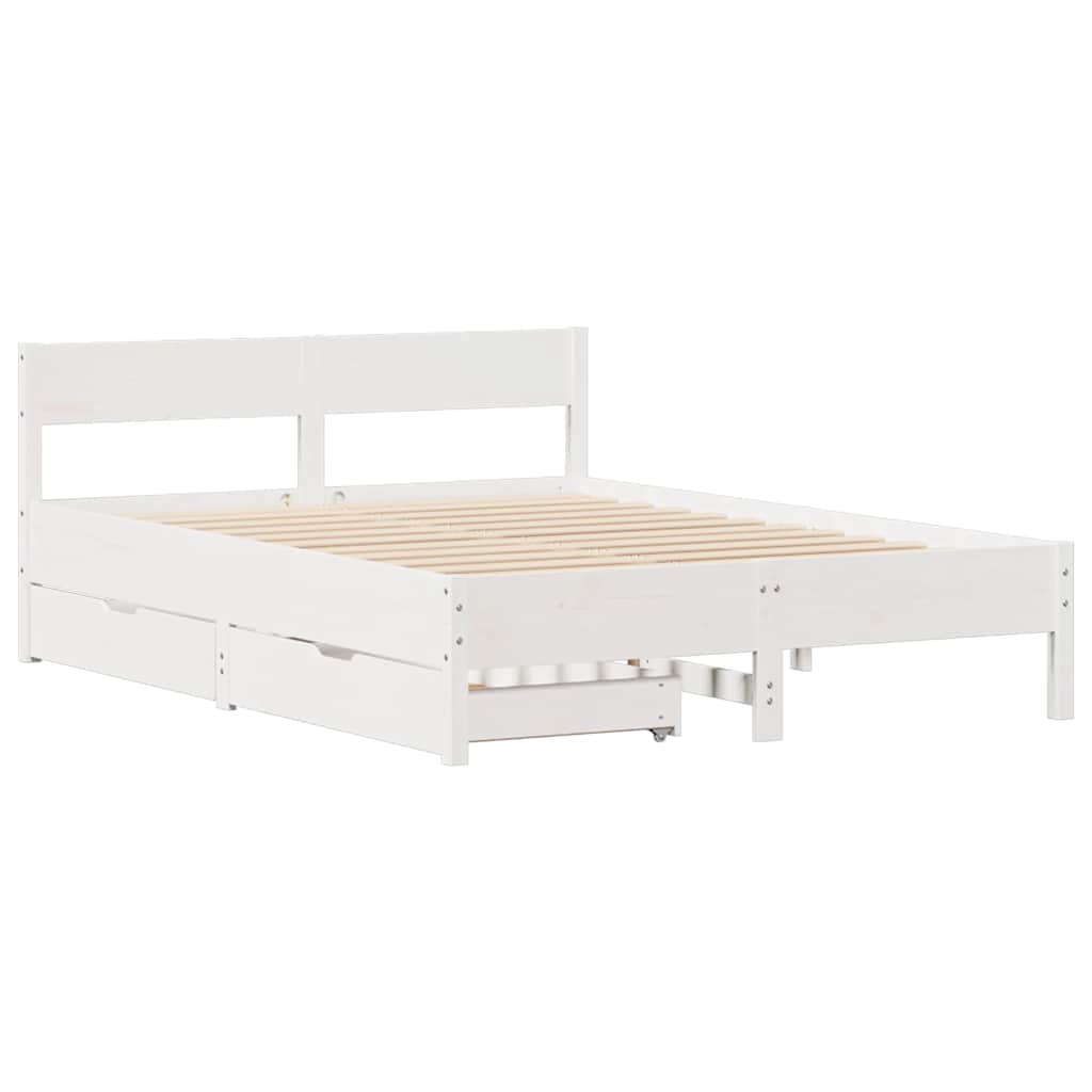 vidaXL Rama łóżka bez materaca, biała, 135x190 cm, lite drewno sosnowe
