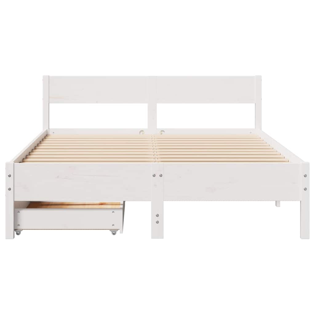 vidaXL Rama łóżka bez materaca, biała, 135x190 cm, lite drewno sosnowe