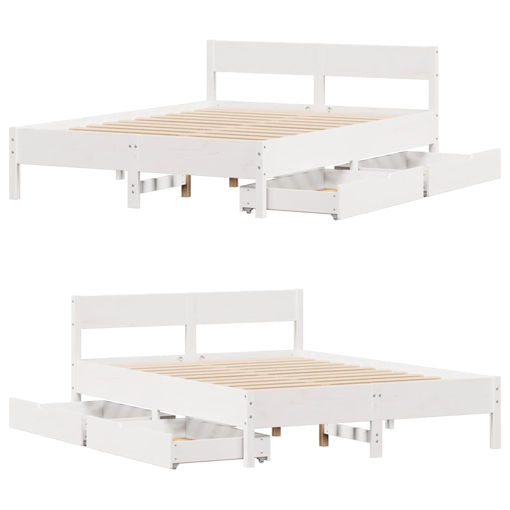 vidaXL Rama łóżka bez materaca, biała, 135x190 cm, lite drewno sosnowe
