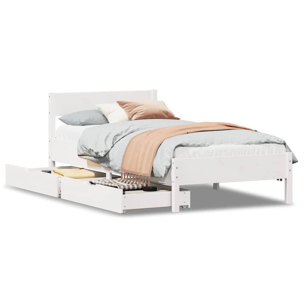 vidaXL Rama łóżka bez materaca, biała, 75x190 cm, lite drewno sosnowe