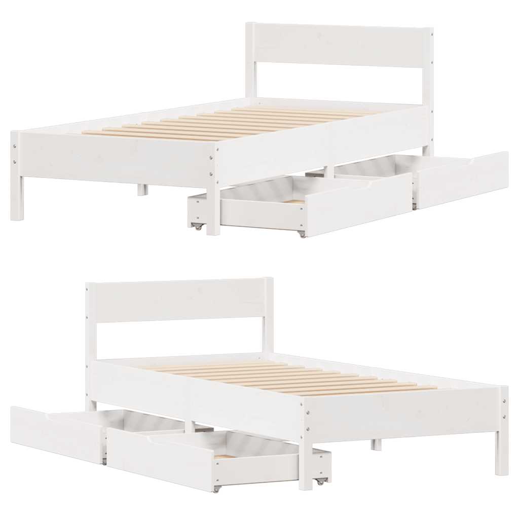vidaXL Rama łóżka bez materaca, biała, 75x190 cm, lite drewno sosnowe