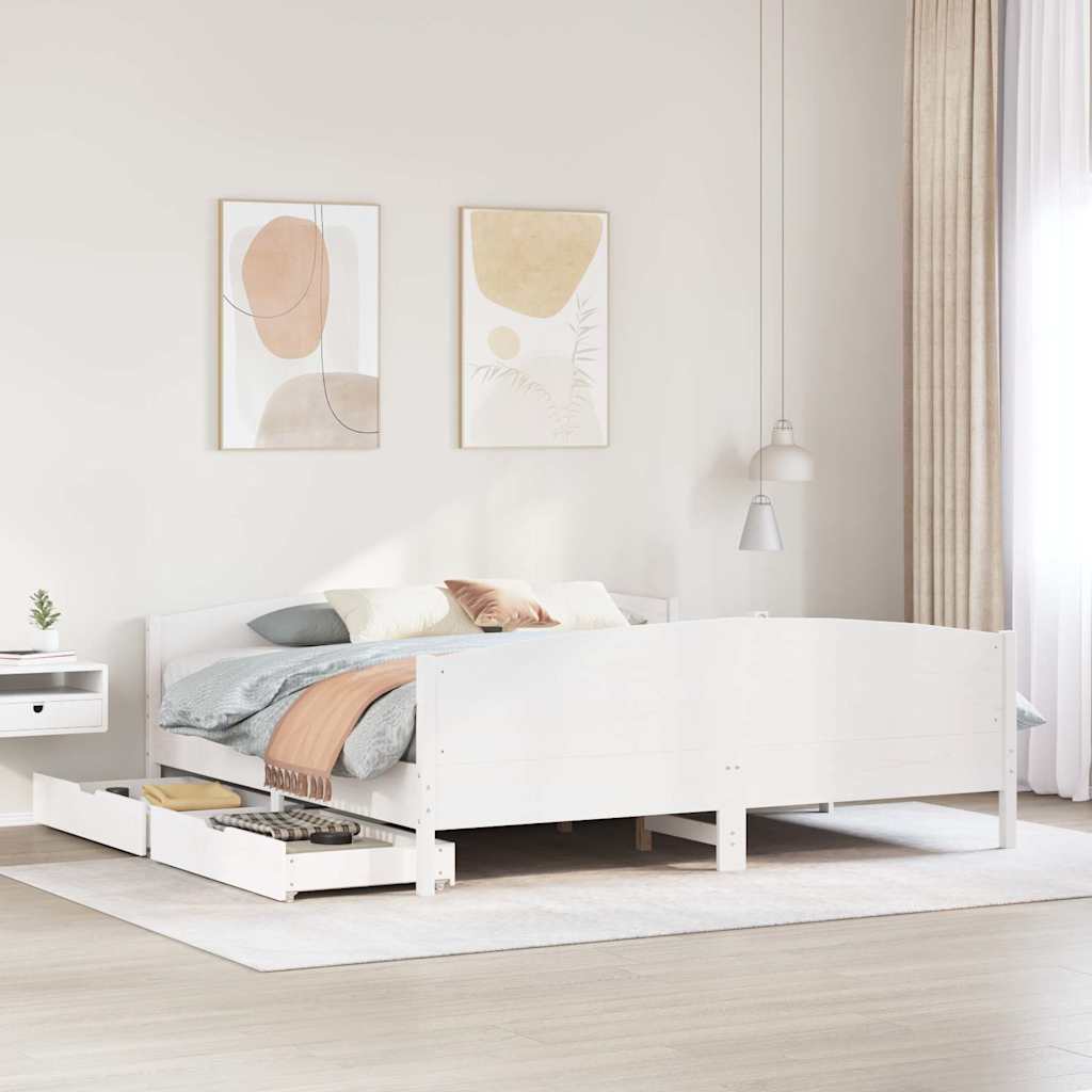 vidaXL Łóżko bez materaca, białe, 200x200 cm, lite drewno sosnowe