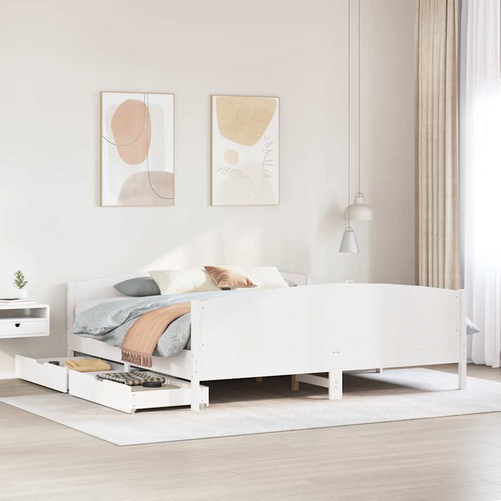 vidaXL Rama łóżka bez materaca, biała, 180x200 cm, lite drewno sosnowe