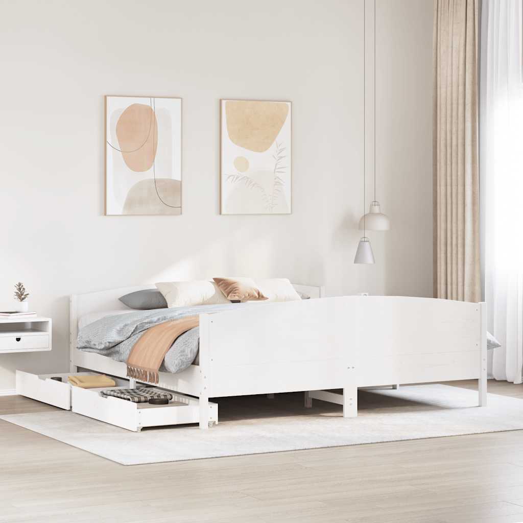 vidaXL Rama łóżka bez materaca, biała, 160x200 cm, lite drewno sosnowe