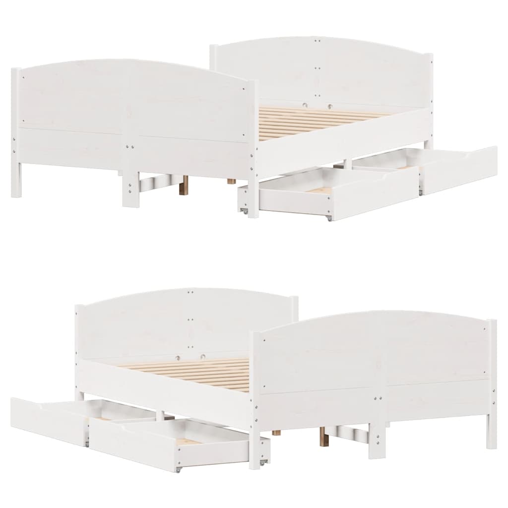 vidaXL Rama łóżka bez materaca, biała, 135x190 cm, lite drewno sosnowe