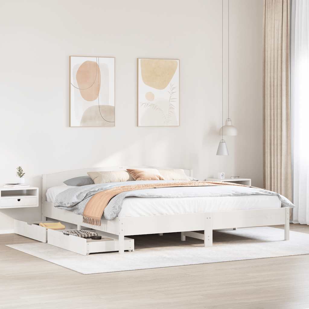 vidaXL Łóżko bez materaca, białe, 200x200 cm, lite drewno sosnowe