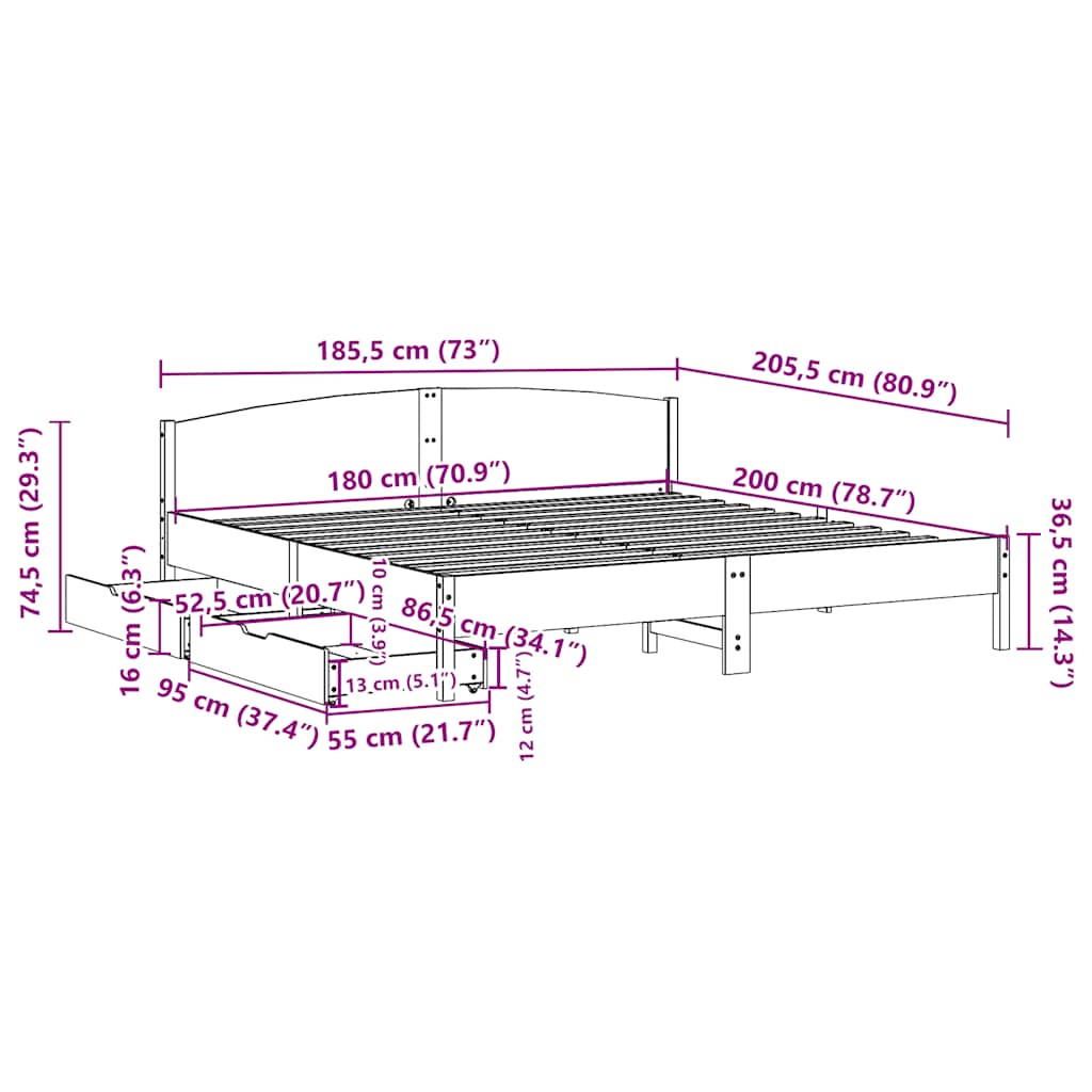 vidaXL Rama łóżka bez materaca, biała, 180x200 cm, lite drewno sosnowe