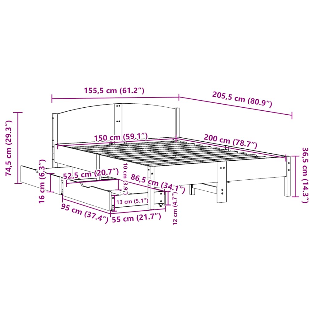 vidaXL Rama łóżka bez materaca, biała, 150x200 cm, lite drewno sosnowe