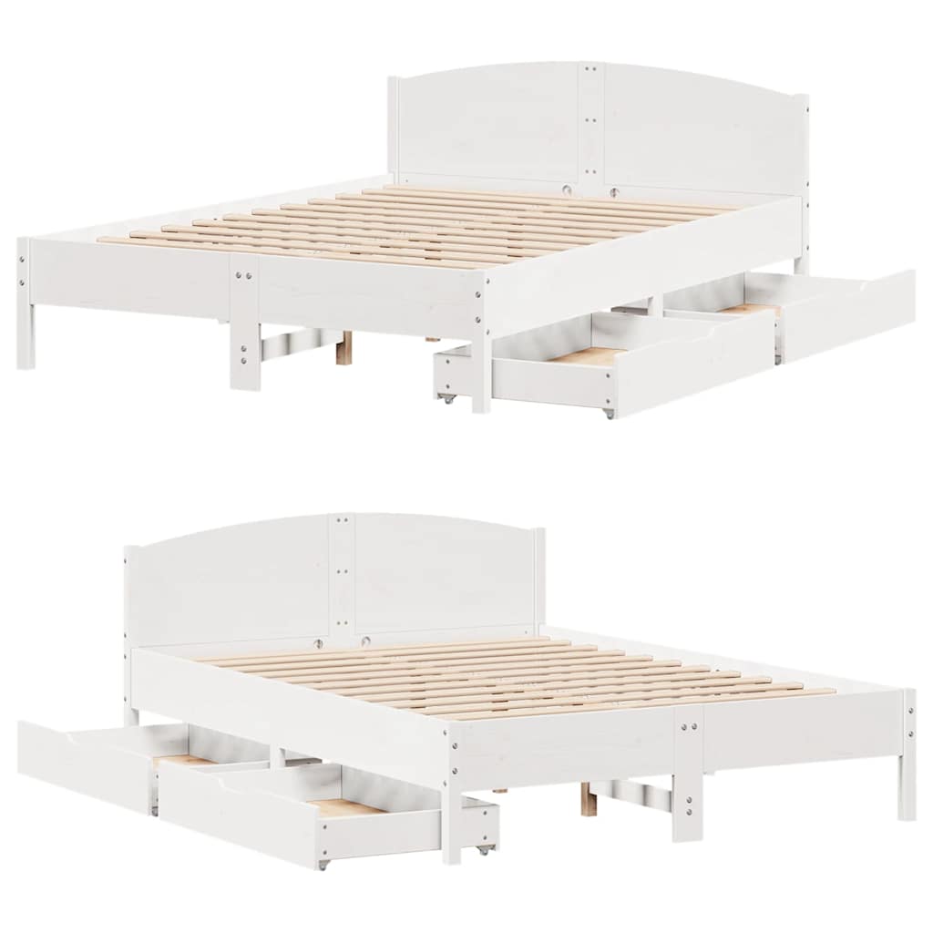 vidaXL Rama łóżka bez materaca, biała, 140x190 cm, lite drewno sosnowe