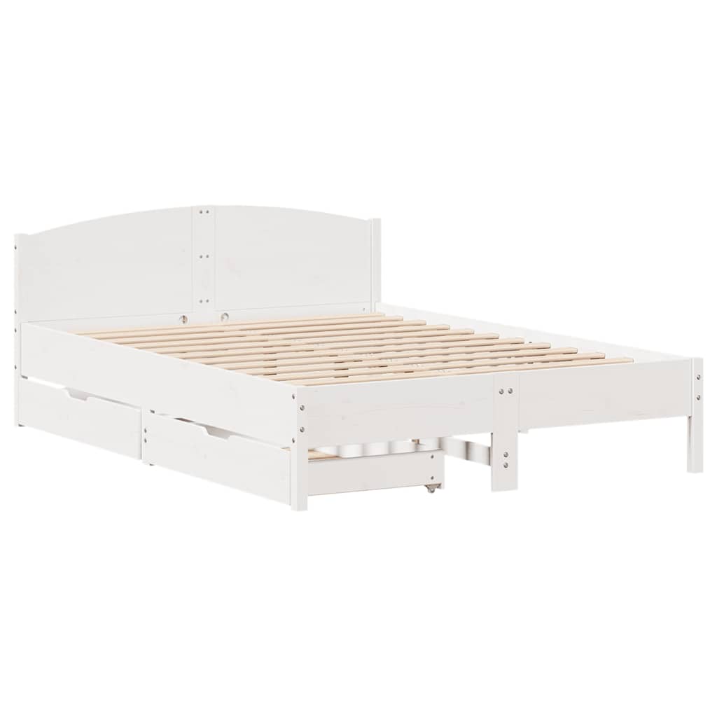 vidaXL Rama łóżka bez materaca, biała, 135x190 cm, lite drewno sosnowe