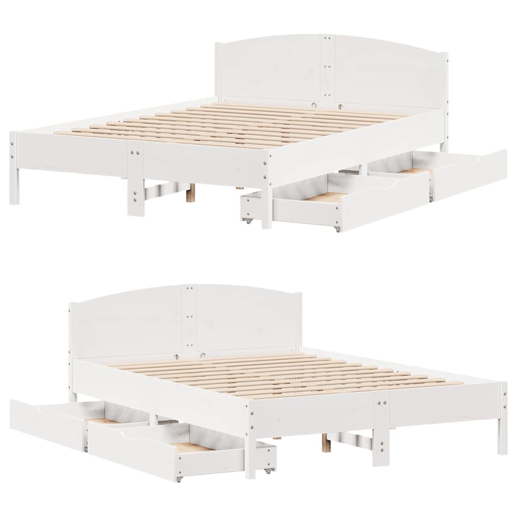 vidaXL Rama łóżka bez materaca, biała, 135x190 cm, lite drewno sosnowe