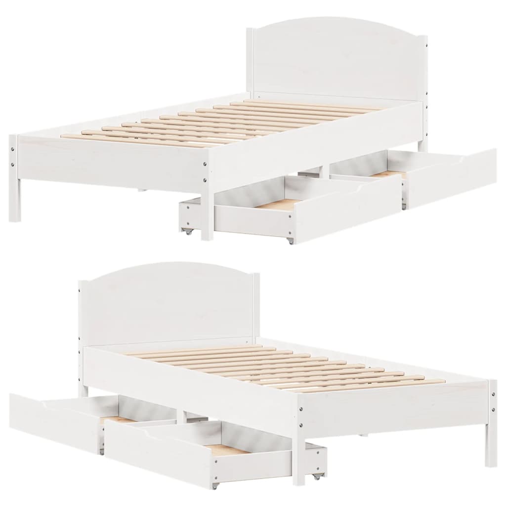 vidaXL Rama łóżka bez materaca, biała, 100x200 cm, lite drewno sosnowe