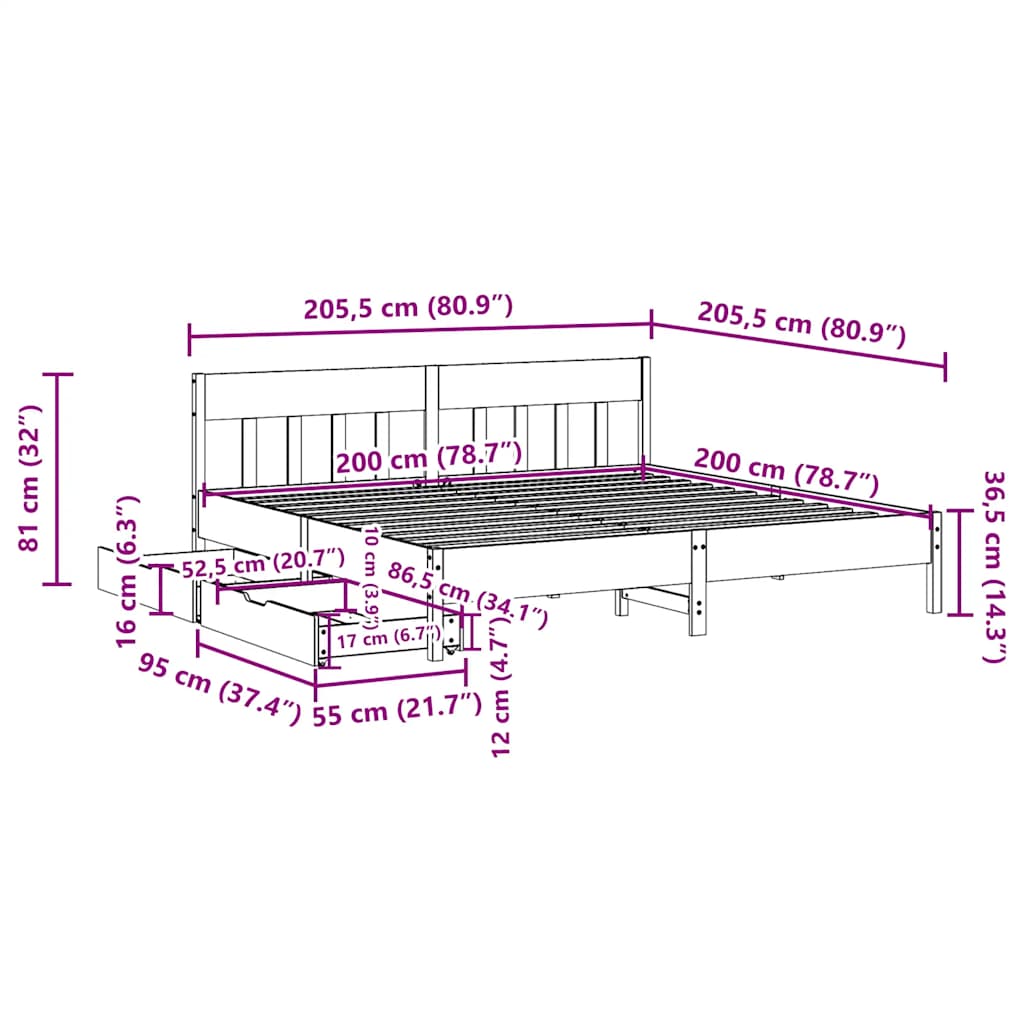vidaXL Łóżko bez materaca, białe, 200x200 cm, lite drewno sosnowe