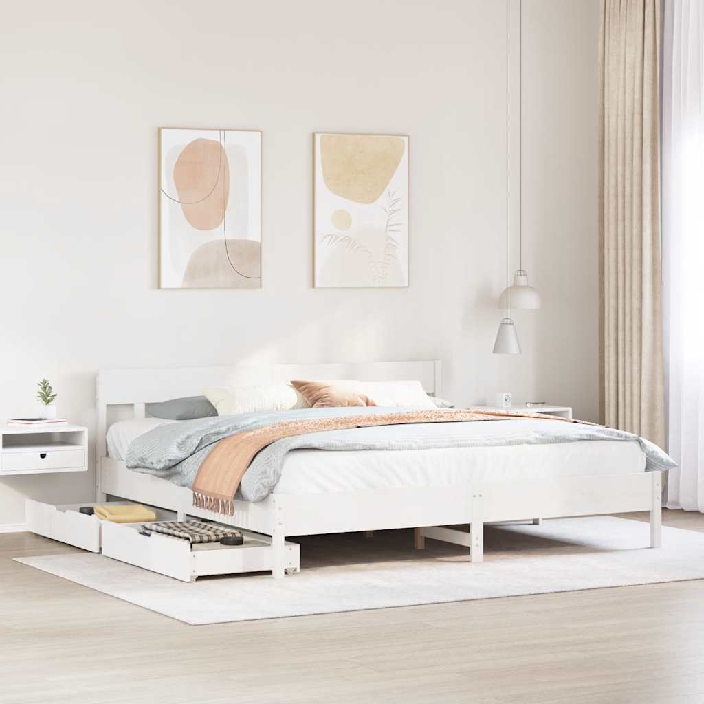 vidaXL Łóżko bez materaca, białe, 200x200 cm, lite drewno sosnowe