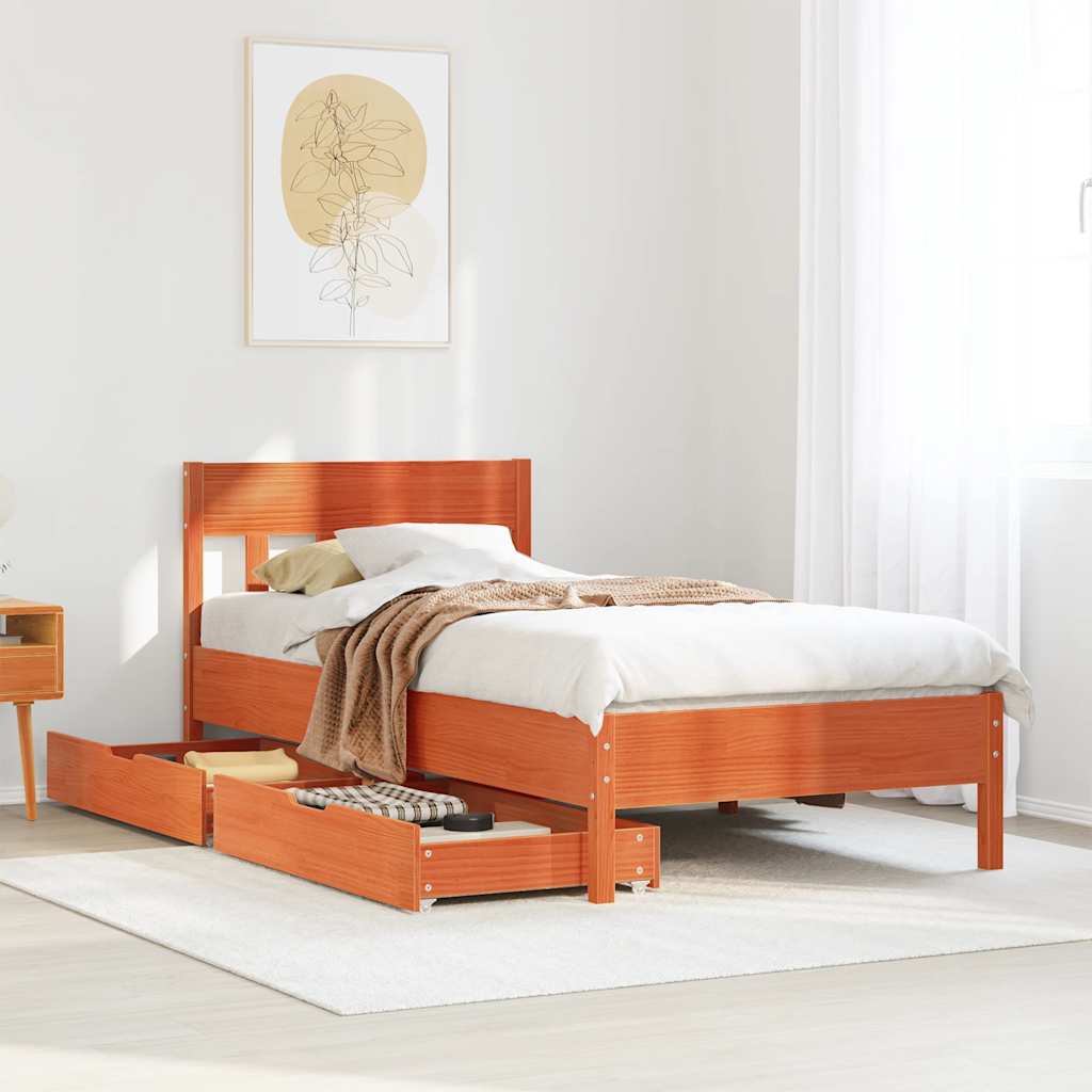 vidaXL Rama łóżka bez materaca, woskowy brąz, 75x190 cm, sosnowa