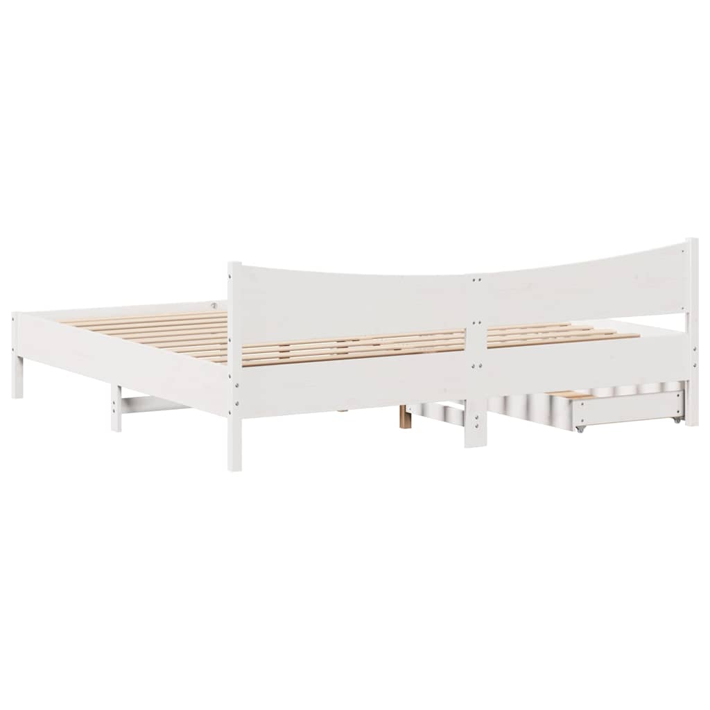vidaXL Rama łóżka z szufladami, biała, 200x200 cm, sosnowa