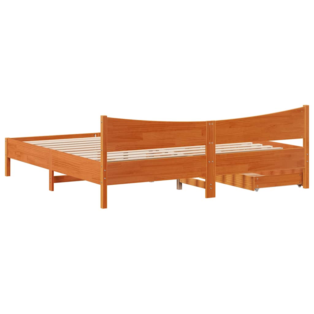 vidaXL Rama łóżka z szufladami, woskowy brąz, 200x200 cm, sosnowa