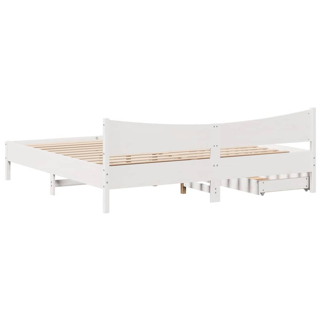 vidaXL Rama łóżka z szufladami, biała, 180x200 cm, lite drewno sosnowe