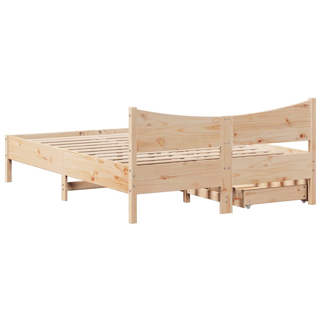 vidaXL Rama łóżka z szufladami, 135x190 cm, sosnowa