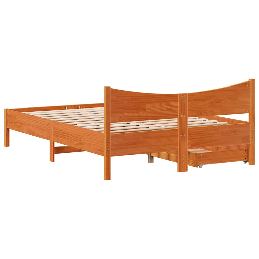 vidaXL Rama łóżka z szufladami, woskowy brąz, 135x190 cm, sosnowa