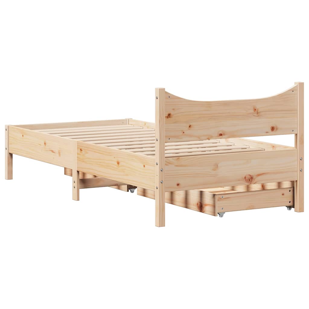 vidaXL Rama łóżka z szufladami, 75x190 cm, lite drewno sosnowe