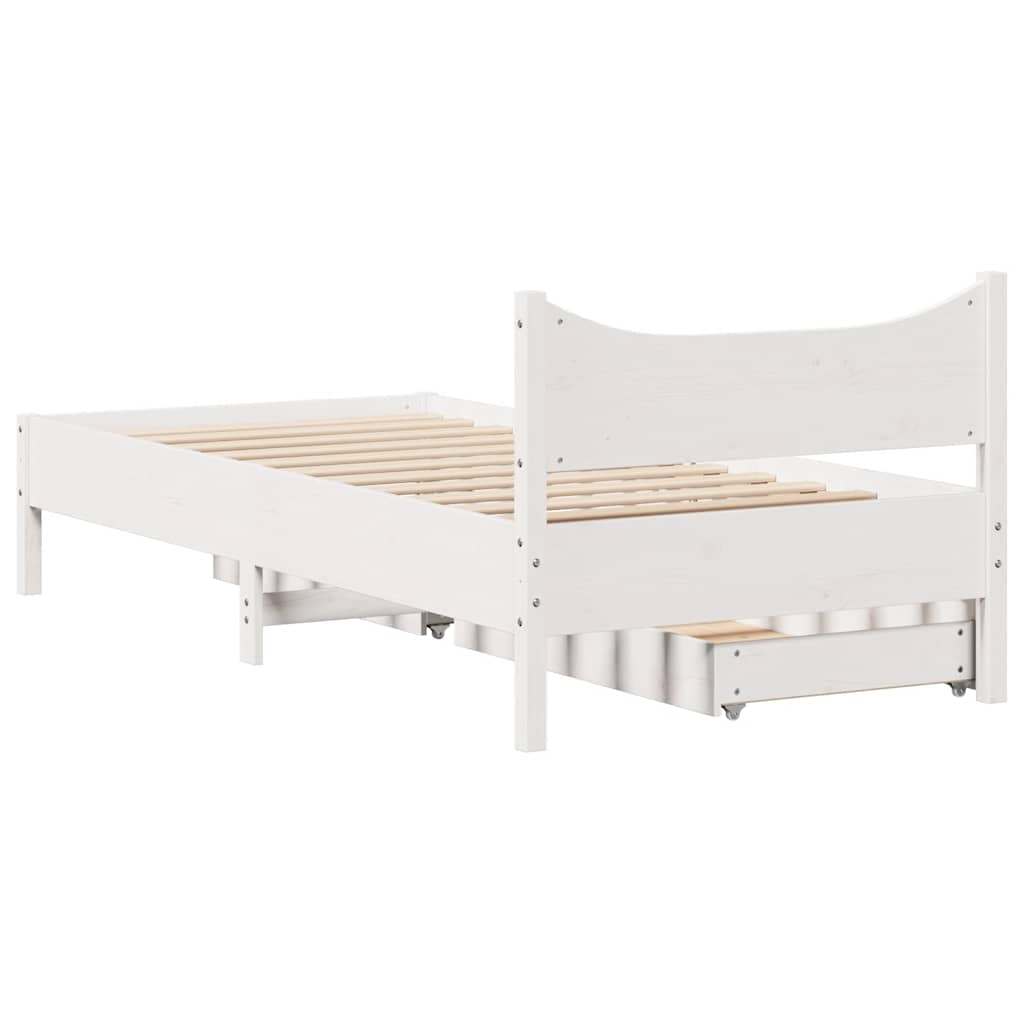 vidaXL Rama łóżka z szufladami, biała, 75x190 cm, lite drewno sosnowe