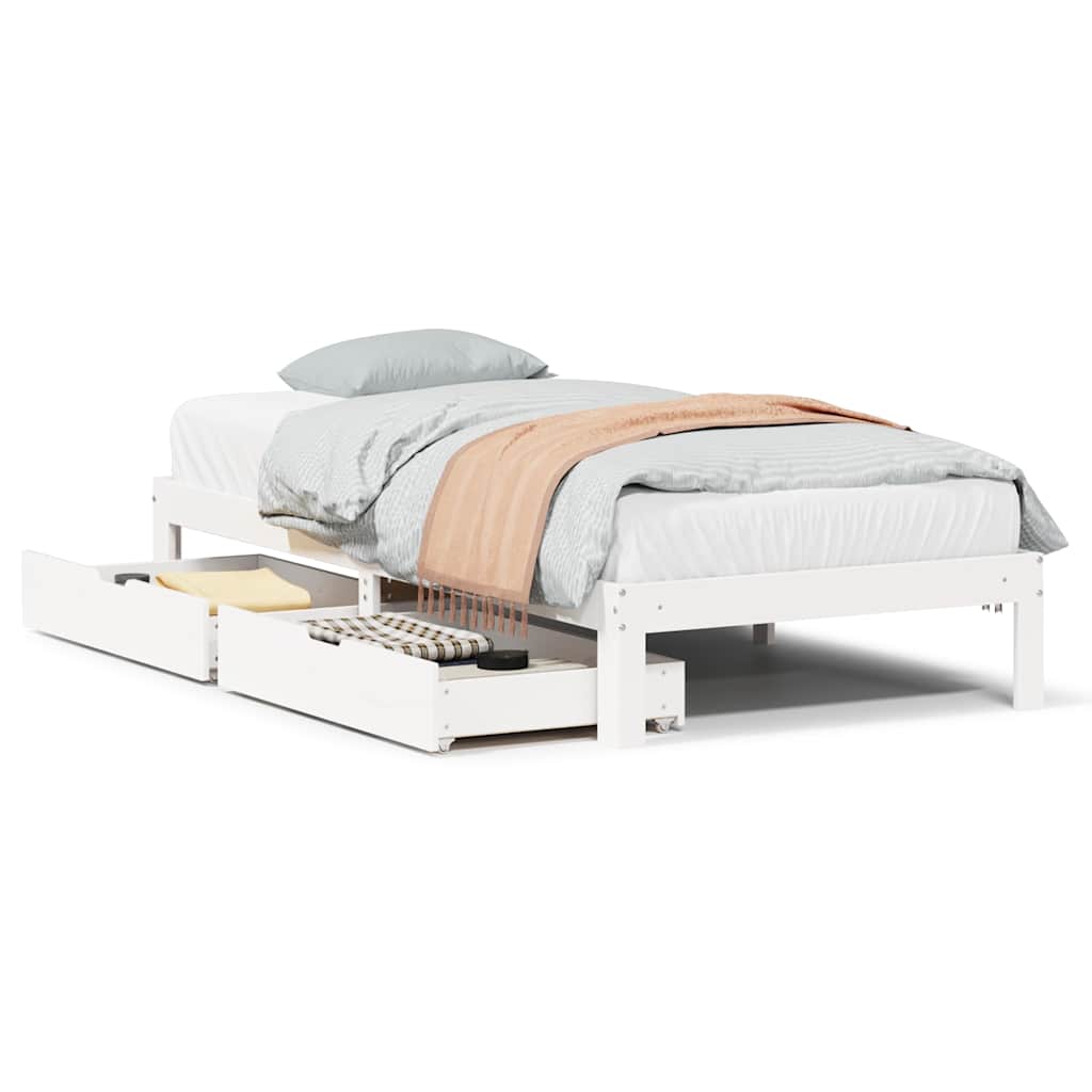 vidaXL Rama łóżka z szufladami, biała, 75x190 cm, lite drewno sosnowe